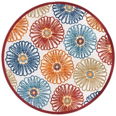 Safavieh 8 x 8 ft. Cabana Indoor & Outdoor Round Power Loomed Rug; Creme & Red CBN801A-8R